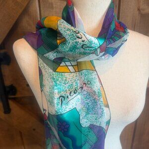 Bijoux Terner Picasso Abstract Art Scarf Colorful Sheer Artist Print
